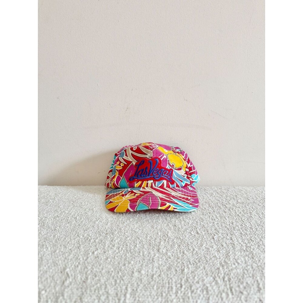 Vintage HEADWEAR Pink Tropical Floral Cotton Canvas Las Vegas Baseball Hat